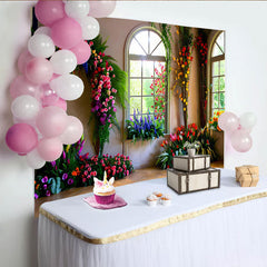 Lofaris Indoor Floral Wall Backdrop, Bright Windows and Tulip Arrangements for Spring Decor