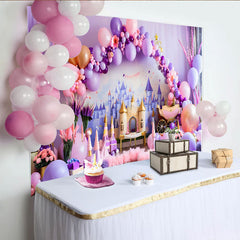 Lofaris Fairytale Purple Castle Photography Backdrop, Princess Carriage and Balloon Photo Background