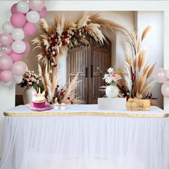 Lofaris Barn Door Floral Backdrop, Pampa Grass Arch and Rose Arrangements for Rustic Party