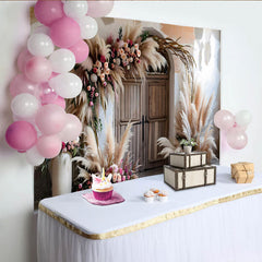 Lofaris Boho Wedding Door Photography Backdrop, Pampas Grass and Floral Photo Background