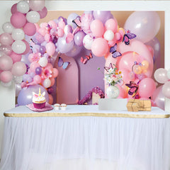 Lofaris Butterfly Balloon Arch Photography Backdrop, Pink and Purple Party Photo Background