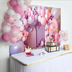 Lofaris Butterfly Balloon Arch Photography Backdrop, Pink and Purple Party Photo Background