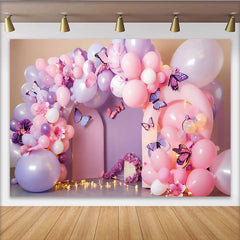 Lofaris Butterfly Balloon Arch Photography Backdrop, Pink and Purple Party Photo Background