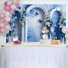 Lofaris Blue Rose Garden Fine Art Backdrop, White Ornate Arch Photography Background