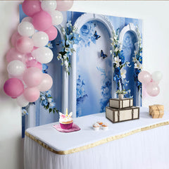 Lofaris Blue Rose Garden Fine Art Backdrop, White Ornate Arch Photography Background
