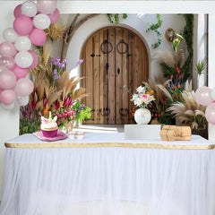 Lofaris Mediterranean Garden Door Photography Backdrop, Boho Villa Entrance Photo Background