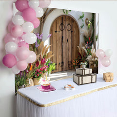 Lofaris Mediterranean Garden Door Photography Backdrop, Boho Villa Entrance Photo Background