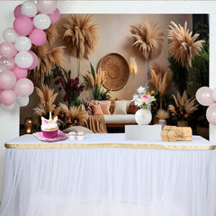 Lofaris Boho Living Room Set Backdrop, Pampas Grass and Ethnic Decor Photography Background