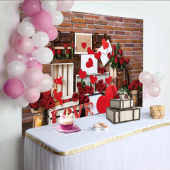 Lofaris Valentines Day Love Letter Photography Backdrop, Red Brick Wall and Roses Photo Background