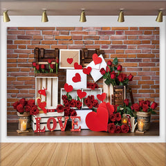 Lofaris Valentines Day Love Letter Photography Backdrop, Red Brick Wall and Roses Photo Background
