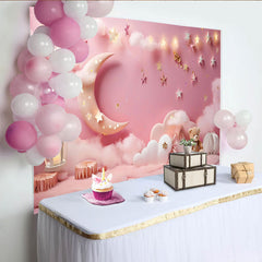 Lofaris Twinkle Twinkle Little Star Photography Backdrop, Pink Moon and Teddy Bear Photo Background