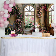 Lofaris Luxury Indoor Garden Floral Backdrop, Arched Windows and Flower Arch Photography Background