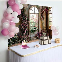 Lofaris Luxury Indoor Garden Floral Backdrop, Arched Windows and Flower Arch Photography Background