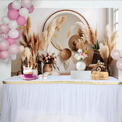 Lofaris Boho Living Room Photography Backdrop, Pampas Grass and Mirror Interior Photo Background