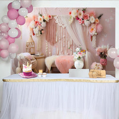 Lofaris Romantic Boho Macrame Photography Backdrop, Pink Flowers and Candlelight Photo Background
