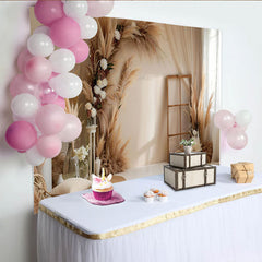 Lofaris Boho Pampas Grass Arch Photography Backdrop, Rustic Window and Flowers Photo Background