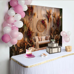 Lofaris Boho Home Interior Photography Backdrop, Pampas Grass Wall Art and Sofa Photo Background