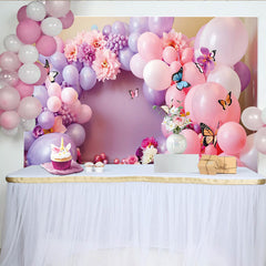 Lofaris Purple and Pink Balloon Photography Backdrop, Floral and Butterfly Party Photo Background