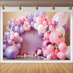 Lofaris Purple and Pink Balloon Photography Backdrop, Floral and Butterfly Party Photo Background