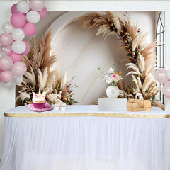 Lofaris Elegant Boho Arch Photography Backdrop, Pampas Grass and Floral Room Set Backdrop
