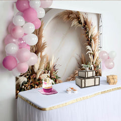 Lofaris Elegant Boho Arch Photography Backdrop, Pampas Grass and Floral Room Set Backdrop