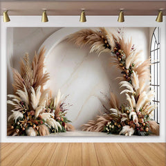 Lofaris Elegant Boho Arch Photography Backdrop, Pampas Grass and Floral Room Set Backdrop