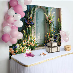 Lofaris Spring Garden Door Photography Backdrop, Blue Interior and Floral Photo Background