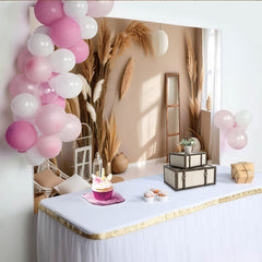 Lofaris Modern Boho Interior Photography Backdrop, Pampas Grass and Lantern Photo Background
