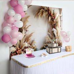 Lofaris Elegant Boho Arch Photography Backdrop, Pampas Grass and Berries Room Set Backdrop