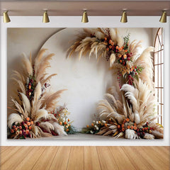 Lofaris Elegant Boho Arch Photography Backdrop, Pampas Grass and Berries Room Set Backdrop