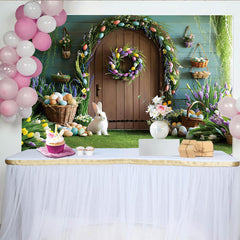 Lofaris Easter Garden Door Photo Backdrop, Bunny and Colorful Eggs Photo Background