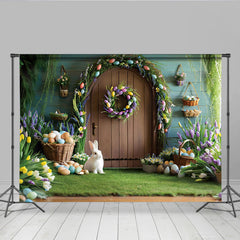 Lofaris Easter Garden Door Photo Backdrop, Bunny and Colorful Eggs Photo Background