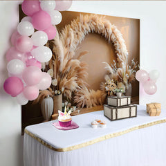 Lofaris Boho Pampas Wreath Photography Backdrop, Circular Floral Arch Photo Background