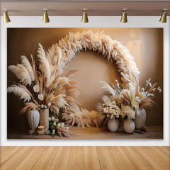 Lofaris Boho Pampas Wreath Photography Backdrop, Circular Floral Arch Photo Background