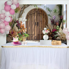 Lofaris Mediterranean Villa Garden Photography Backdrop, Tropical Plants and Door Photo Background