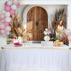 Lofaris Desert Boho Door Photography Backdrop, Pampas Grass and Wooden Gate Photo Background