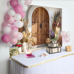 Lofaris Desert Boho Door Photography Backdrop, Pampas Grass and Wooden Gate Photo Background