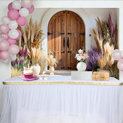 Lofaris Lavender and Pampas Door Photography Backdrop, Rustic Garden Entrance Photo Background