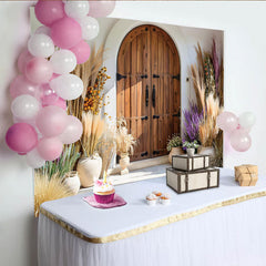 Lofaris Lavender and Pampas Door Photography Backdrop, Rustic Garden Entrance Photo Background