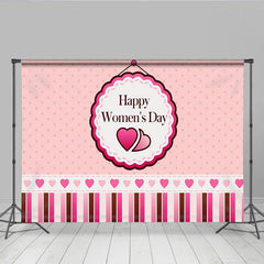Lofaris Pink Polka Dot Happy Womens Day Backdrop, Heart and Stripes Celebration Background