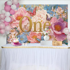 Lofaris Enchanted Garden First Birthday Photography Backdrop, Golden ONE and Peony Photo Background