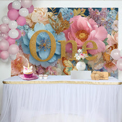 Lofaris Royal Floral First Birthday Photography Backdrop, Golden ONE and Butterfly Photo Background