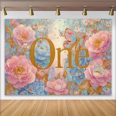 Lofaris Dreamy Floral First Birthday Photography Backdrop, Golden ONE and Rose Photo Background