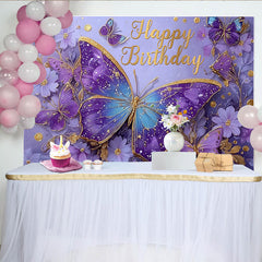 Lofaris Magical Butterfly Birthday Photography Backdrop, Purple Gold Sparkle Photo Background