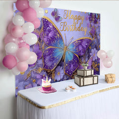Lofaris Magical Butterfly Birthday Photography Backdrop, Purple Gold Sparkle Photo Background