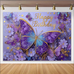 Lofaris Magical Butterfly Birthday Photography Backdrop, Purple Gold Sparkle Photo Background
