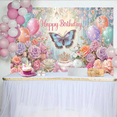 Lofaris Dreamy Butterfly Birthday Backdrop, Pastel Floral Balloon Background, Magical Forest Cake Table Prop