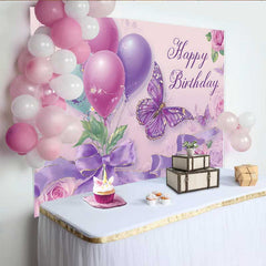 Lofaris Purple Butterfly Birthday Backdrop, Elegant Balloon Rose Background, Girl Sweet 16 Party Photo Prop