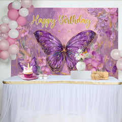 Lofaris Purple Fantasy Butterfly Birthday Backdrop, Floral Magical Party Background, Girl Cake Smash Photography Prop