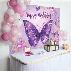 Lofaris Lilac Purple Butterfly Birthday Backdrop, Floral Garden Party Background, Spring Girl Bday Photo Booth Prop